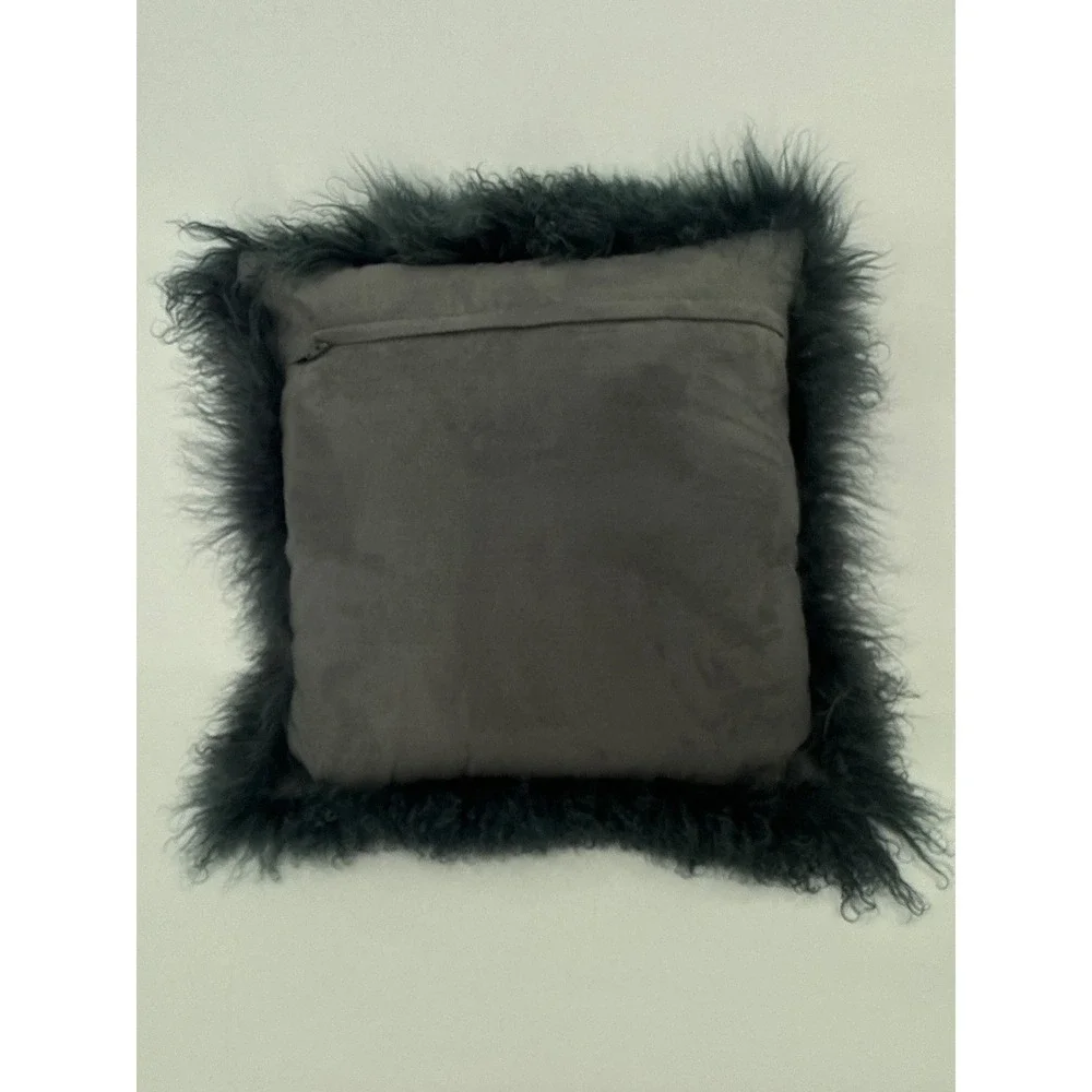 Throw Pillow Grey Mongolian Tibetan Lamb Fur Curly Sheepskin Boho